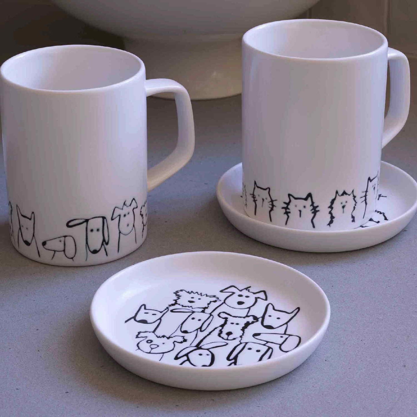 White Ceramic Random Cats Mug with Random Dog Set - Floyd & Fleet